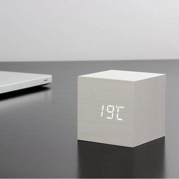 Смарт-будильник на акумуляторі Gingko WOODEN CUBE, білий (GK08W13) GK08W13 фото