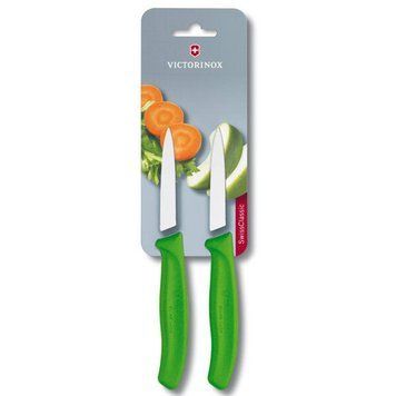 Набор ножей кухонных Victorinox SwissClassic, 8см, 2шт. в блистере,зеленые 6.7606.L114B 6.7606.L114B фото
