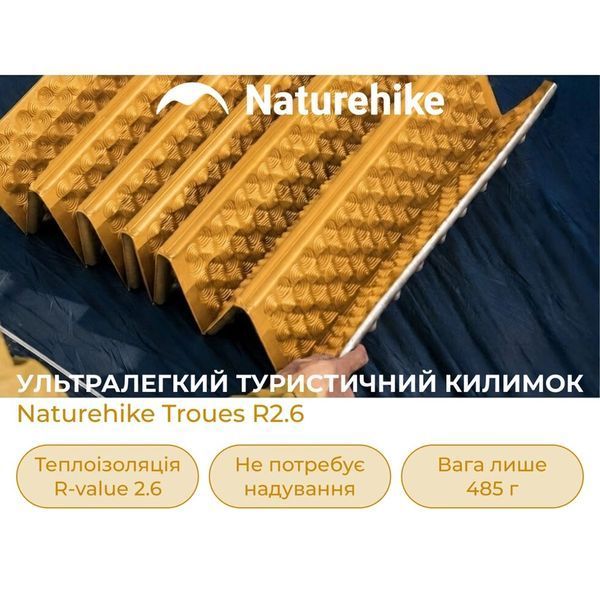 Килимок туристичний складаний одномісний IXPE Naturehike CNK2650WS010 з алюмінієвою плівкою, 200x60x2.3 см, жовтий 6977465865670 фото