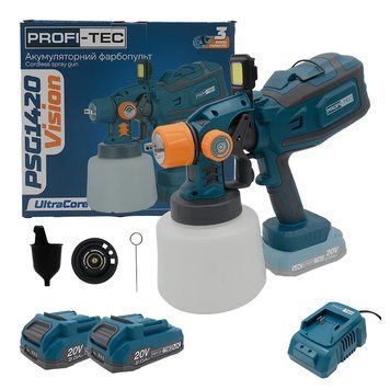 Акумуляторний фарбопульт PROFI-TEC PSG1420 Vision (2&times;PT2020VX (2.0 Аг), зарядний пристрій) 008058P фото