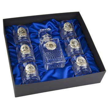 Набір для віскі &laquo;Гербовий з козаками&raquo; 7 предметів Boss Crystal, графин, 6 келихів, срібло, золото, кришталь BCR7GKGLD фото