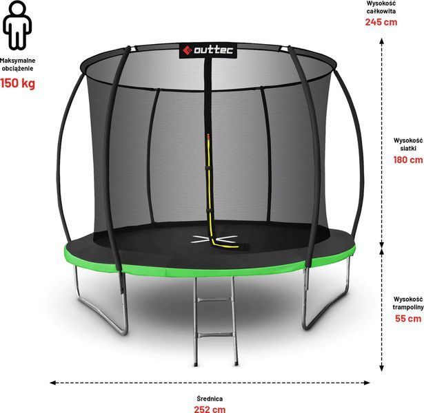 Батут OUTTEC Pumpkin з внутрішньою сіткою 8 футів 252 см чорно-зелений V376579 фото