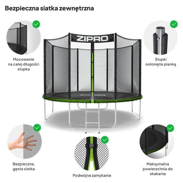 Батут Zipro Jump Pro із зовнішньою сіткою 10 футів 312 см чорно-зелений 5902659840721 фото