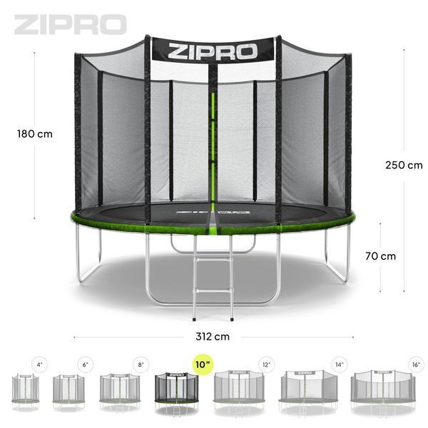 Батут Zipro Jump Pro із зовнішньою сіткою 10 футів 312 см чорно-зелений 5902659840721 фото