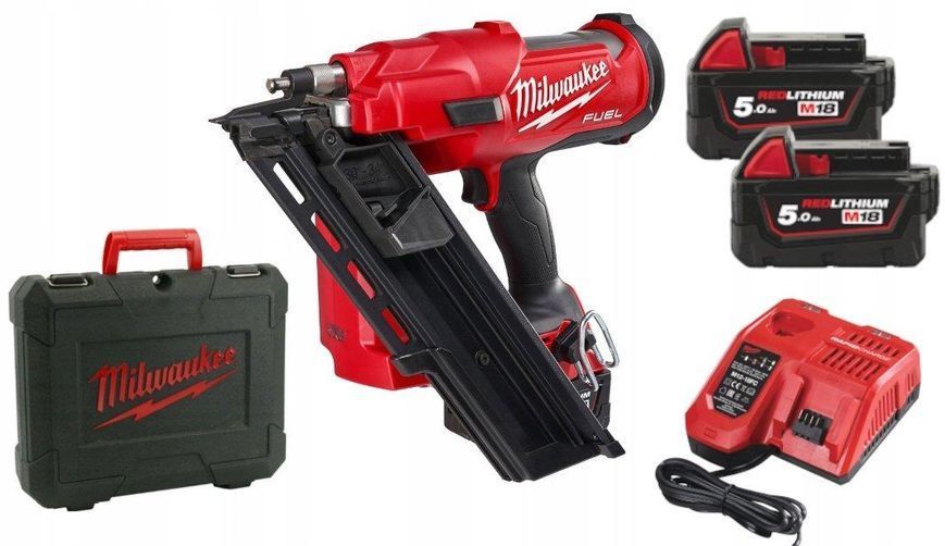 Пістолет цвяхозабивний акумуляторний безщітковий MILWAUKEE M18 FUEL FFNS-502C (зарядний пристрій M12-M18 FC, 2 акумулятори M18 B 4933478302 фото