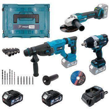 Акумуляторний набір інструментів PROFI-TEC Combo Set 3/5 POWERLine (PBH201BL, DTW800BL, DGA20BL) (2&times;PT2050MP 005934P фото