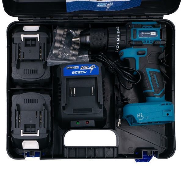 Акумуляторний шуруповерт PROFI-TEC PCD5220BL POWERLine (2&times;PT2020MP (2.0 Аг), зарядний пристрій) 006294P фото