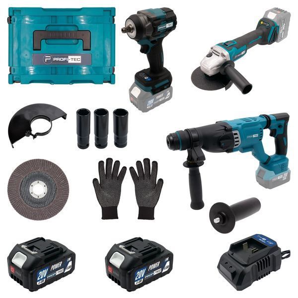 Акумуляторний набір інструментів PROFI-TEC Combo Set 3/7 POWERLine (PBH201, DGA20BL, PTW502) (2&times;PT2040MP (4.0 007164P фото