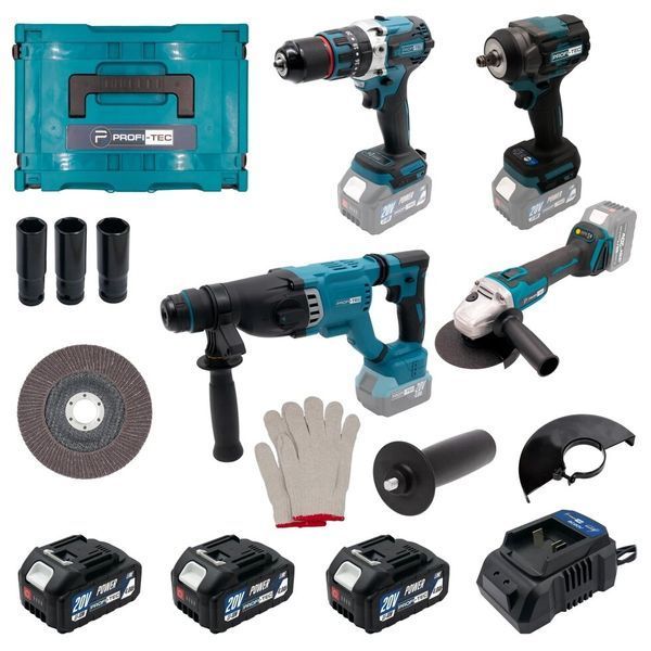 Акумуляторний набір інструментів PROFI-TEC Combo Set 4/5 POWERLine (DHP485BL, PBH201, DGA20BL, PTW502) (3PT20 007044P фото