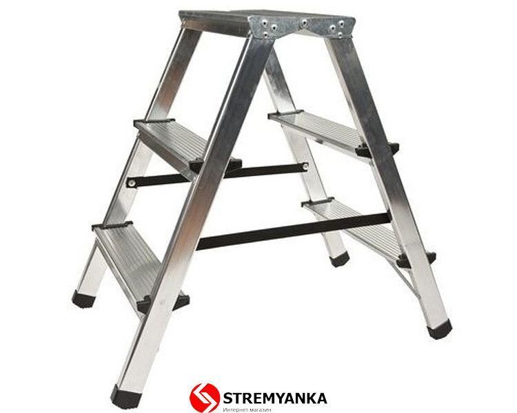 Двостороння алюмінієва драбина VIRASTAR Step Stool 2x3 щаблі DR125ALDD3 фото