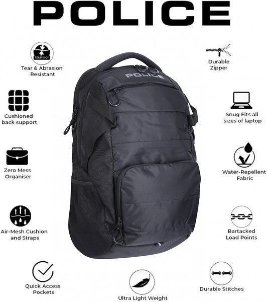 Рюкзак с отделением для ноутбука 16 дюймов на 30 л POLICE HEDGE BACKPACK ARMY черный PTO022671_5-1 фото