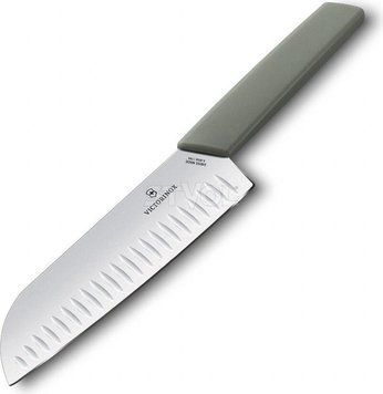 Ніж кухонний Victorinox Swiss Modern Santoku Fluted, 17 см, олива, блістер 6.9056.17K6B фото