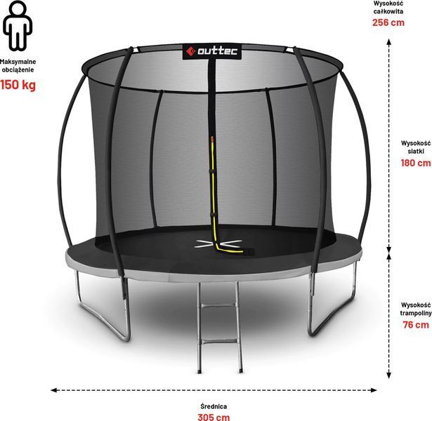 Батут OUTTEC Pumpkin з внутрішньою сіткою 10 футів 305 см чорно-сірий V376580 фото