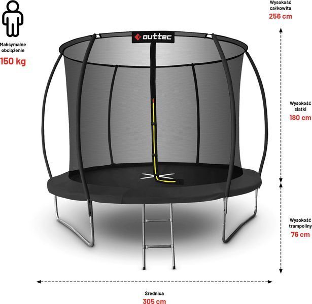 Батут OUTTEC Pumpkin з внутрішньою сіткою 10 футів 305 см чорний V312173 фото