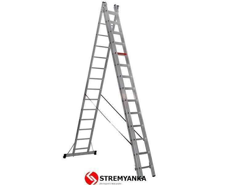 Трисекційна алюмінієва драбина Triomax Pro VIRASTAR 3x14 ступенів TS220 фото