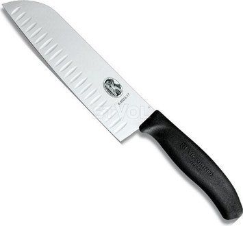 Ніж кухонний Victorinox SwissClassic Santoku Fluted, 17 см, черный 6.8523.17 фото