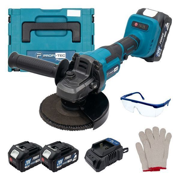 Акумуляторна кутова шліфувальна машина PROFI-TEC PGA202BL POWERLine (2&times;PT2040MP (4.0 Аг), зарядний пристрій) 006296P фото