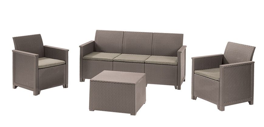 Комплект садових меблів Keter Emma 3 seater set, стіл-скриня, бежевий 8711245155944 фото