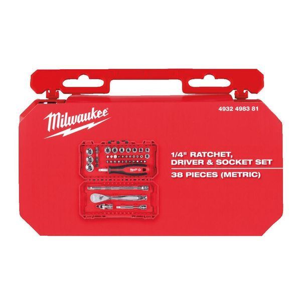 Набір ударних біт, головок з тріскачкою 1/4" MILWAUKEE 2024, (38шт) пластиковий кейс 4932498381 фото