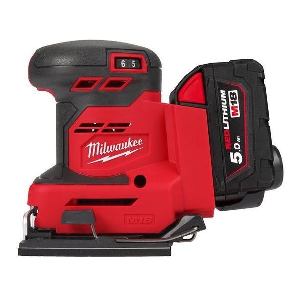 Шліфмашина вібраційна акумуляторна MILWAUKEE, M18 BQSS-502B, 113х104мм (зарядний пристрій М12-18 С, 2 акумулятори М18 В5 5Аг, су 4933479967 фото
