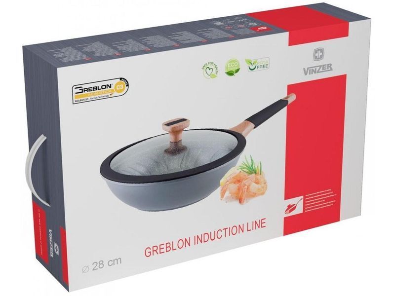 Сковорода універсальна Vinzer WOK з кришкою Greblon Induction Line 28 см (50505) 50505 фото