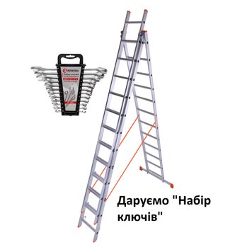 Лестница трехсекционная алюминиевая Laddermaster Sirius A3A12. 3x12 ступенек 3962-01 фото