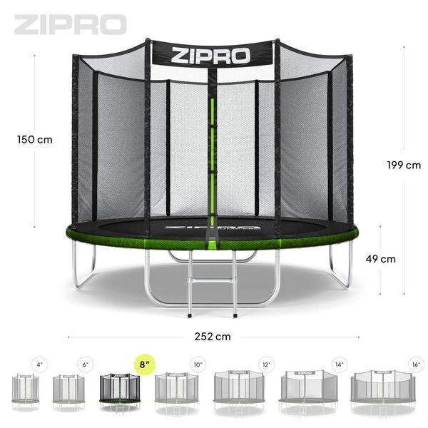 Батут Zipro Jump Pro з зовнішньою сіткою 8 футів 252 см чорно-зелений 5902659840714 фото