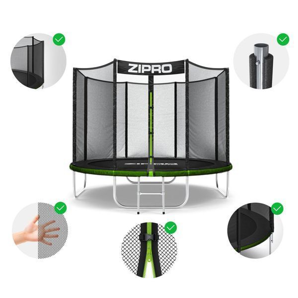 Батут Zipro Jump Pro з зовнішньою сіткою 8 футів 252 см чорно-зелений 5902659840714 фото