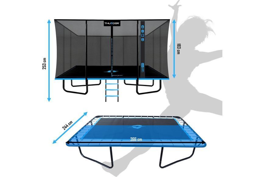 Батут THUNDER OUTSIDE PHENOM з зовнішньою сіткою 8 х 12 футів чорно-блакитний OUTSIDE PHENOM 8FTX12FT OUTSIDE PHENOM 8FTX12FT фото