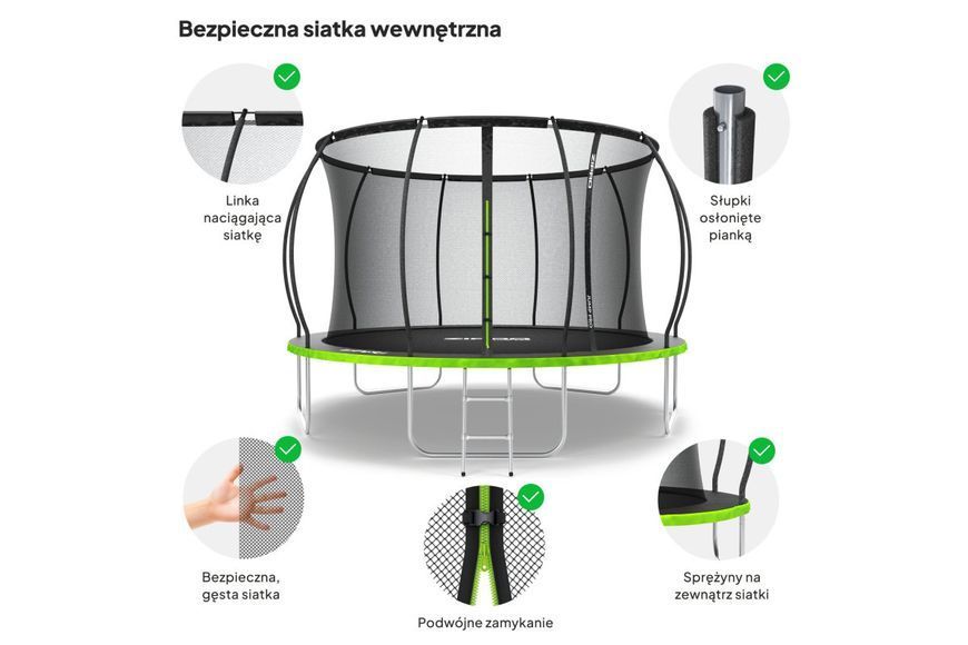 Батут Zipro Jump Pro Premium з внутрішньої сіткою 12 футів 374 см чорно-зелений 5907783039454 5907783039454 фото
