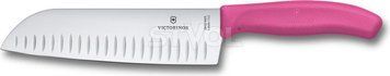 Ніж кухонний Victorinox SwissClassic Santok Fluted, 17 cм, рожевий, блістер 6.8526.17L5B фото