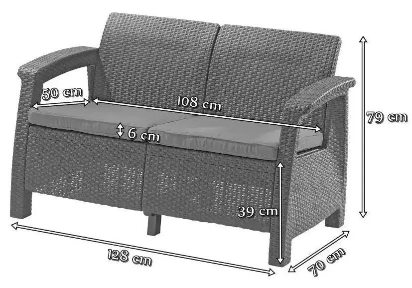 Диван пластиковый садовый Keter Corfu II Love seat, графит 8711245158730 8711245158730 фото