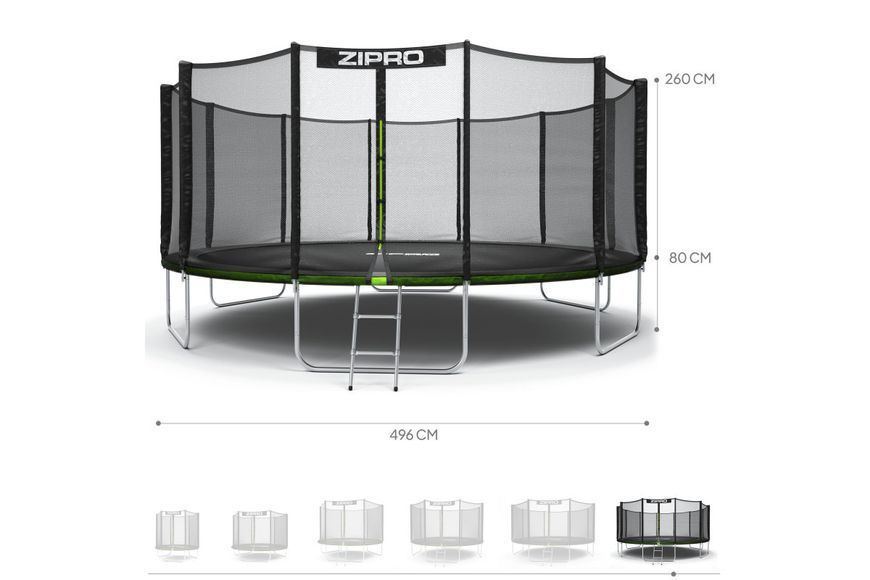 Батут Zipro Jump Pro з зовнішньою сіткою 16 футів 496 см чорно-зелений 5902659840752 5902659840752 фото