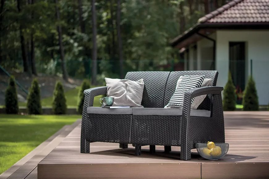 Диван пластиковый садовый Keter Corfu II Love seat, графит 8711245158730 8711245158730 фото