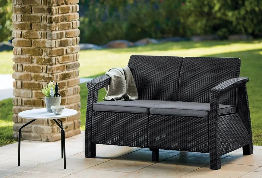 Диван пластиковый садовый Keter Corfu II Love seat, графит 8711245158730 8711245158730 фото