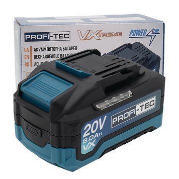 Акумуляторна батарея PROFI-TEC PT2080VX POWERLine (20 В / 8.0 Аг, високострумова, з індикатором) 007020P фото