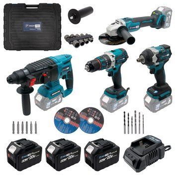 Аккумуляторный набор инструментов PROFI-TEC Combo Set 4 POWERLine (CBH20BL, DHP485BL, DGA20BL, DTW500BL) (3&times;PT 005690P фото