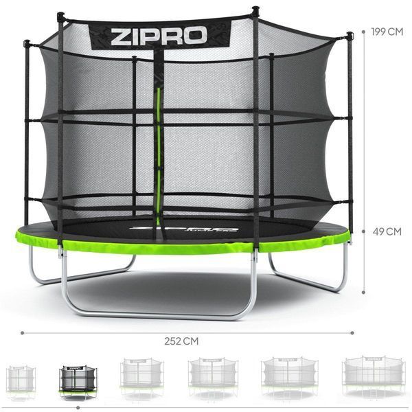 Батут Zipro Jump Pro з внутрішньою сіткою 8 футів 252 см чорно-зелений 5902659840660 фото