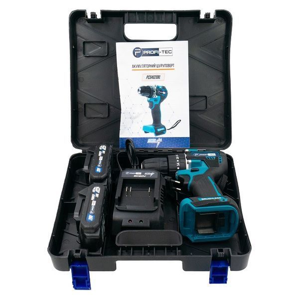 Аккумуляторный шуруповерт PROFI-TEC PCD4020BL POWERLine (2&times;PT2020MP (2.0 Ач), зарядное устройство) 005937P фото