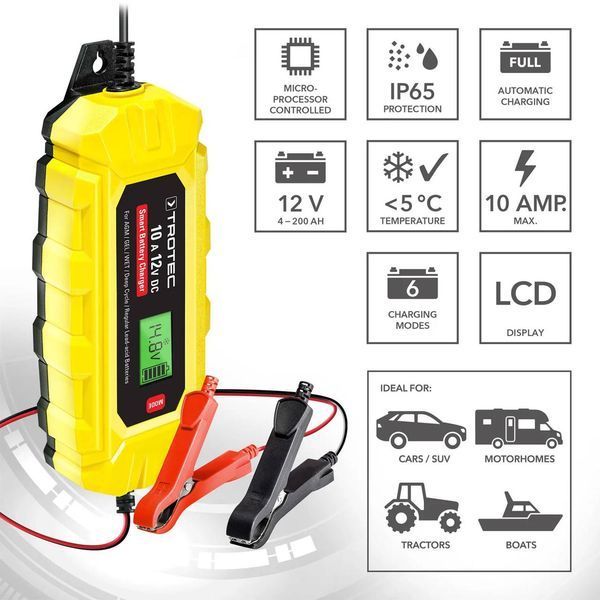 Зарядний пристрій для автомобільного акумулятора Trotec PBCS 10A, 12V, 4-200Ah (4675000015) DAS302836 фото