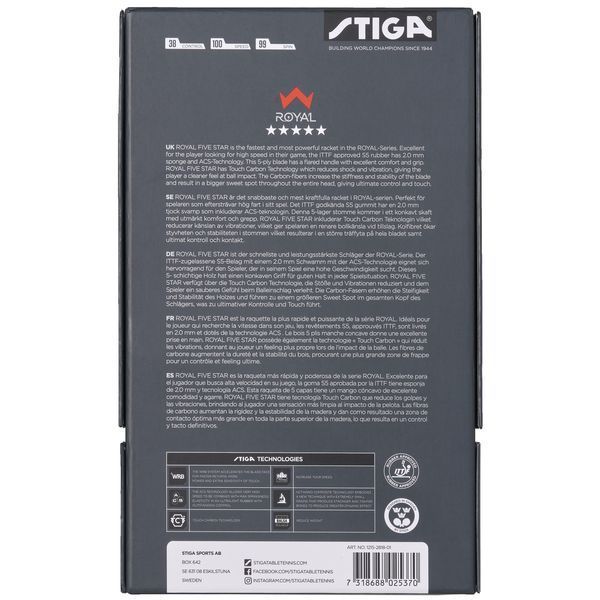 Ракетка для настільного тенісу Stiga Royal Five Star Carbon FL (1215-2818) 931106 фото