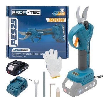 Акумуляторний секатор PROFI-TEC PES25 UltraCore (1PT2020MP (2.0 Аг), зарядний пристрій) 007644P фото