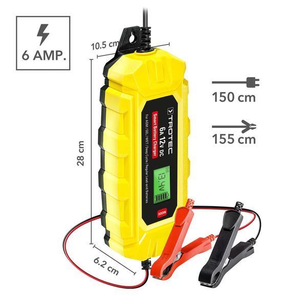 Зарядний пристрій для автомобільного акумулятора Trotec PBCS 6A, 12V, 4-150Ah (4675000010) DAS302835 фото