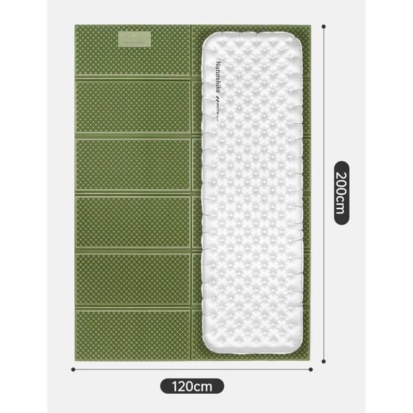 Килимок туристичний складаний двомісний IXPE Naturehike CNK2450WS044 з алюмінієвою плівкою, 200x120x1.8 см, оливковий 6927595789995 фото
