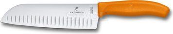 Ніж кухонний Victorinox SwissClassic Santok Fluted, 17 cм, помаранчевий, блістер 6.8526.17L9B фото