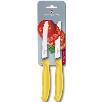 Набор ножей кухонних Victorinox SwissClassic,11см, хвил.лезо,2шт. в блістері, жовтий 6.7836.L118B 6.7836.L118B фото