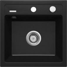 Мийка кухонна Deante Zorba, граніт, квадрат, без крила, 440х440х184мм, чаша - 1, накладна, чорний