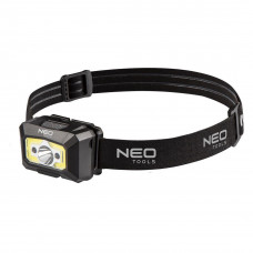 Ліхтар налобний акумуляторний Neo Tools, 1200мАг, 250лм, 3Вт, 5 функцій освітлення, червоне світло, датчик